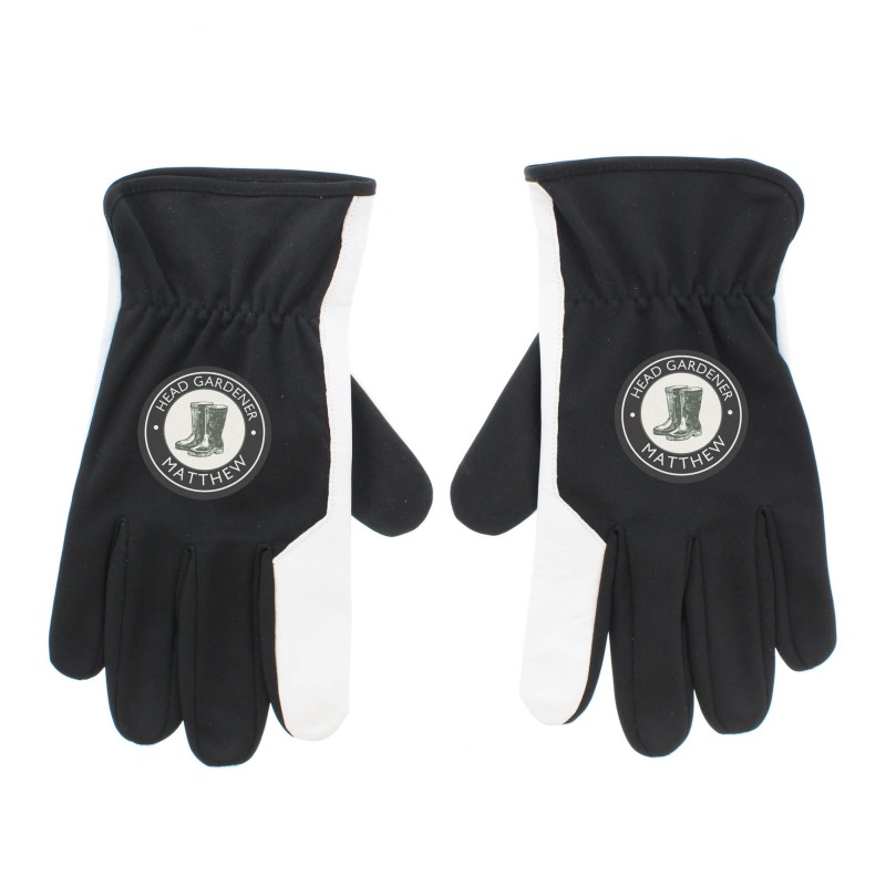 Personalised Head Gardener Large Black Gardening Gloves